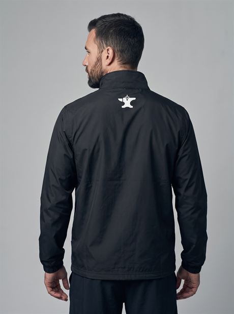 Black windbreaker jacket, rear view — AI-generated product photo, same male model, frame 11 of 25