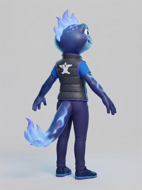 Grey puffer vest worn, rear view — AI-generated product photo, same brand mascot, frame 2 of 25