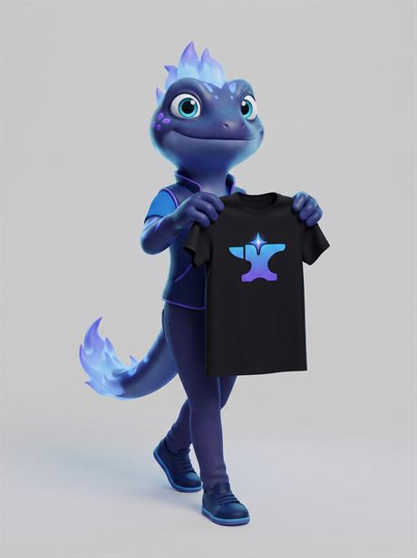 Black T-shirt held up on display — AI-generated product photo, same brand mascot, frame 23 of 25