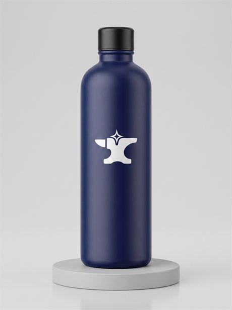 Navy water bottle on a round plinth — AI-generated product photo, nobody in the frame, frame 5 of 25