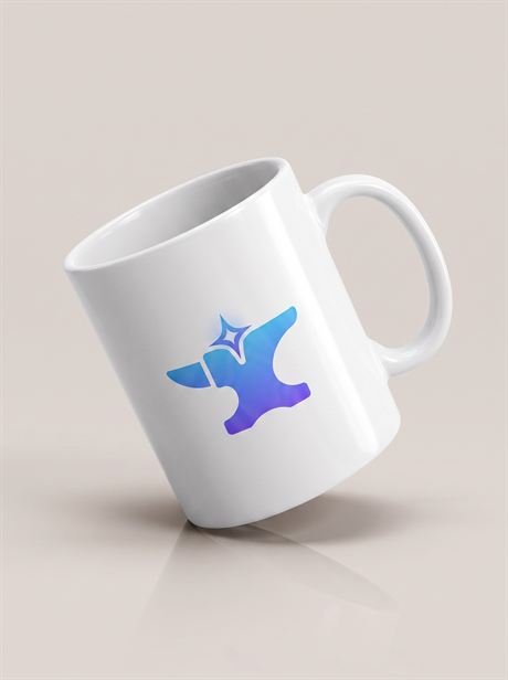 White ceramic mug, tilted with a reflection — AI-generated product photo, nobody in the frame, frame 6 of 25