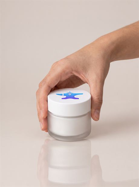 White cosmetic jar held in a hand — AI-generated product photo, nobody in the frame, frame 9 of 25