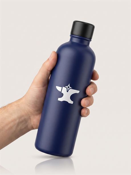 Navy water bottle held in a hand — AI-generated product photo, nobody in the frame, frame 20 of 25
