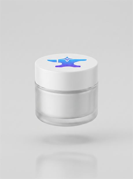 White cosmetic jar, straight-on front view — AI-generated product photo, nobody in the frame, frame 21 of 25